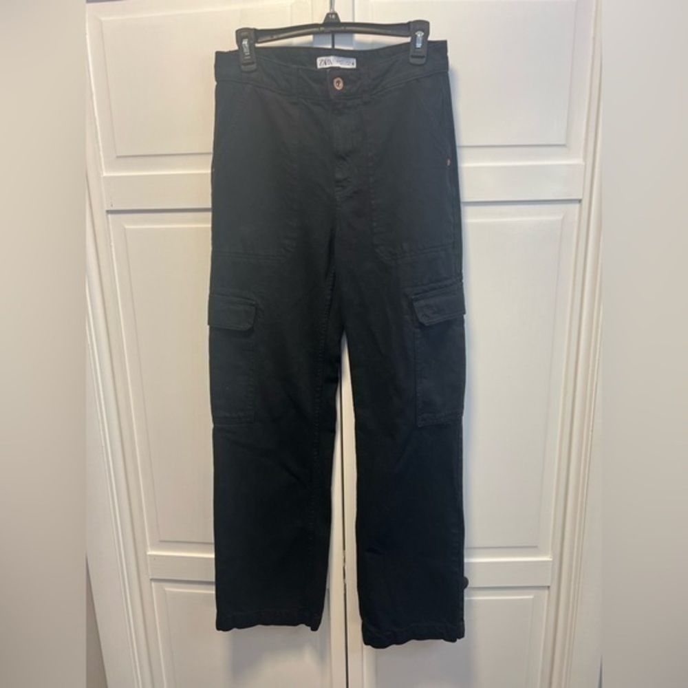 Zara Loose Fit Wide Leg Cargo Jeans Size Women’s 6 Color Black